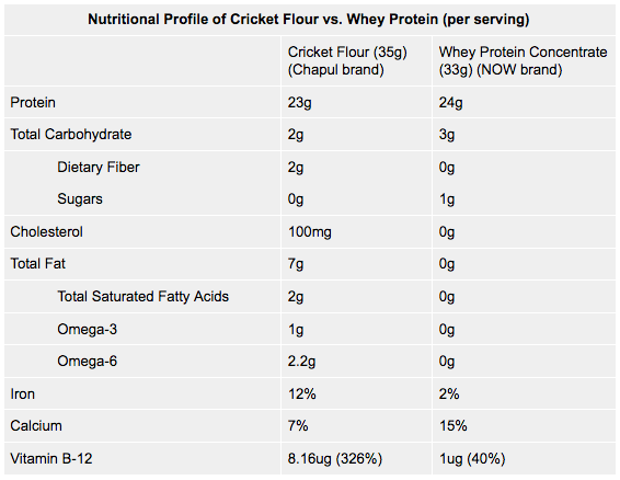 Comparação entre farinha de grilo vs whey protein (Chapul).